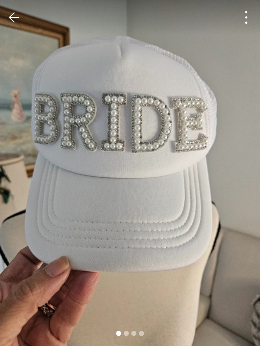 White Pearl Embellished 'BRIDE' Trucker Hat